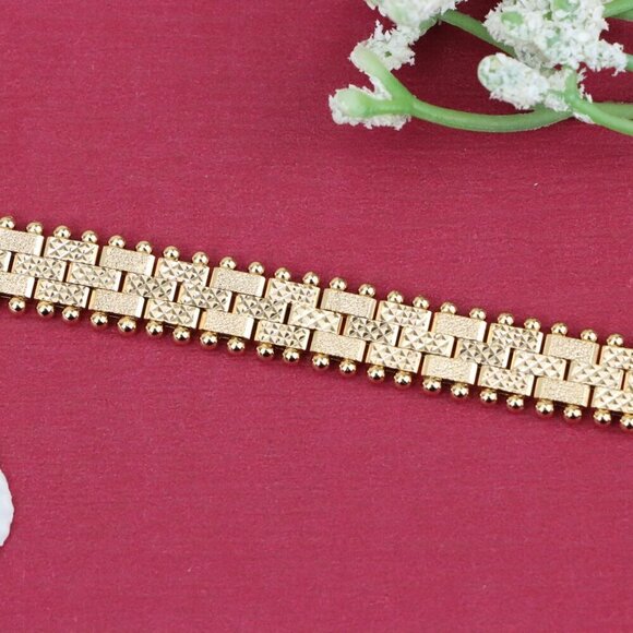 "Elegant Textured Rose Gold Bracelet with Polished Bead Edges, XPBL0865 - Picture 11 of 12